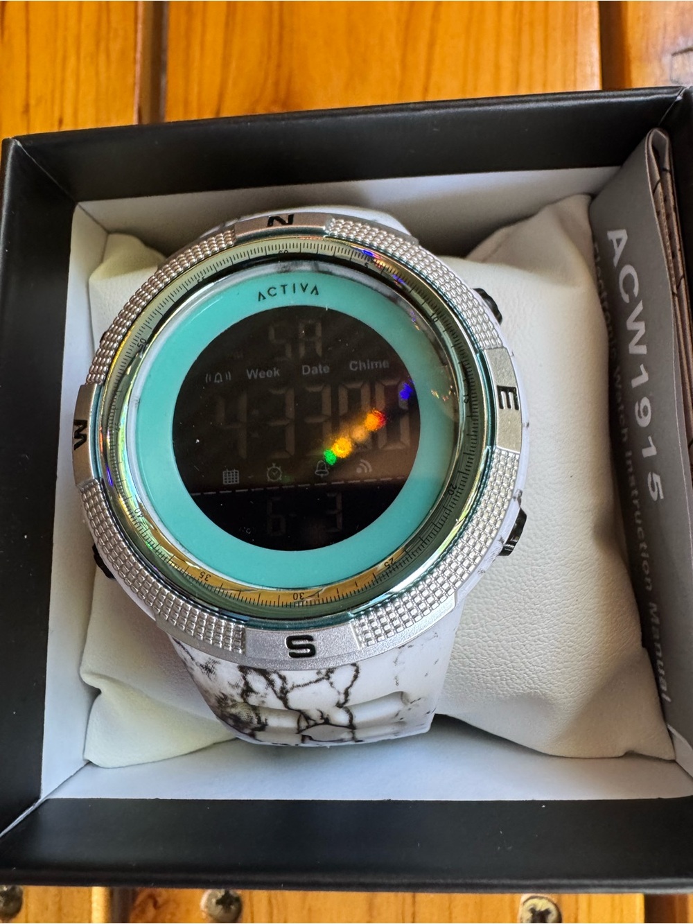 Ativa White Marble Sport Watch with Mint Bezel